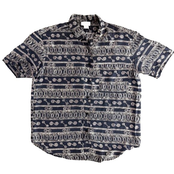 J Arnold Silk Shirt Mens M Paisley Tribal Gray Short Sleeve Button Up Collared - Picture 1 of 5